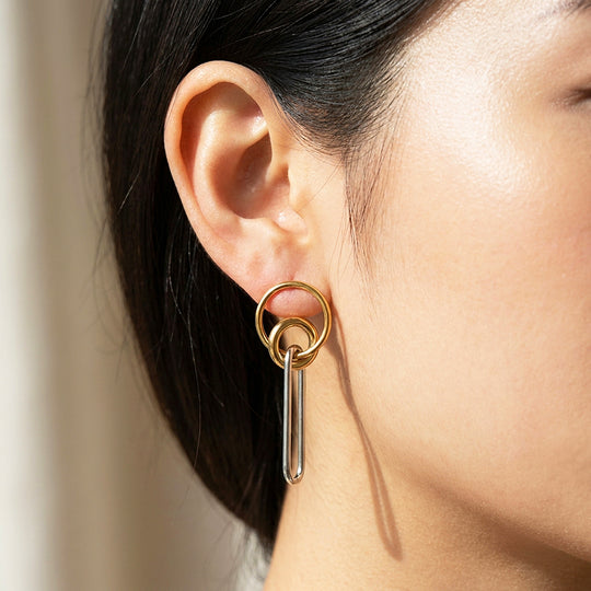 Two-Tone Circle &amp; Oval Link Drop Earrings | Luxe3718