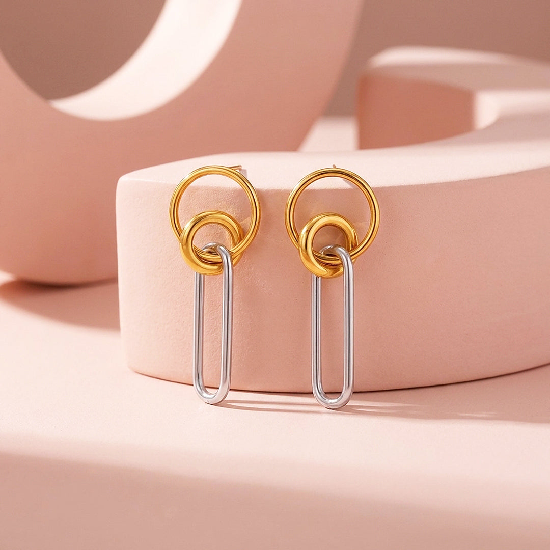 Two-Tone Circle &amp; Oval Link Drop Earrings | Luxe3718