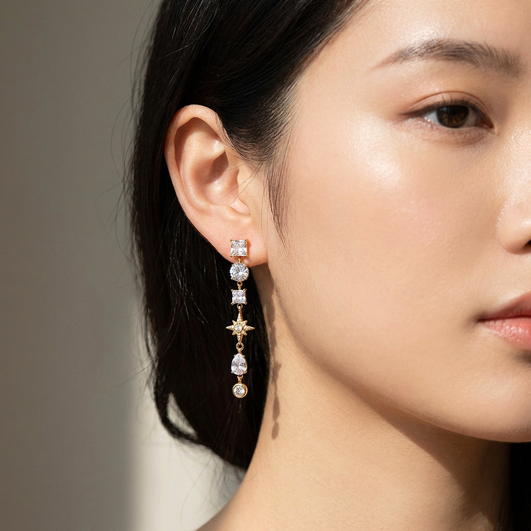 Mixed-Cut Celestial Drop Earrings | Luxe3720