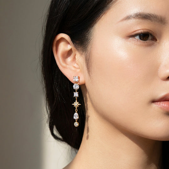 Mixed-Cut Celestial Drop Earrings | Luxe3720