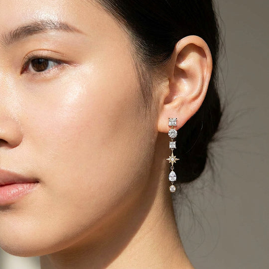 Mixed-Cut Celestial Drop Earrings | Luxe3720