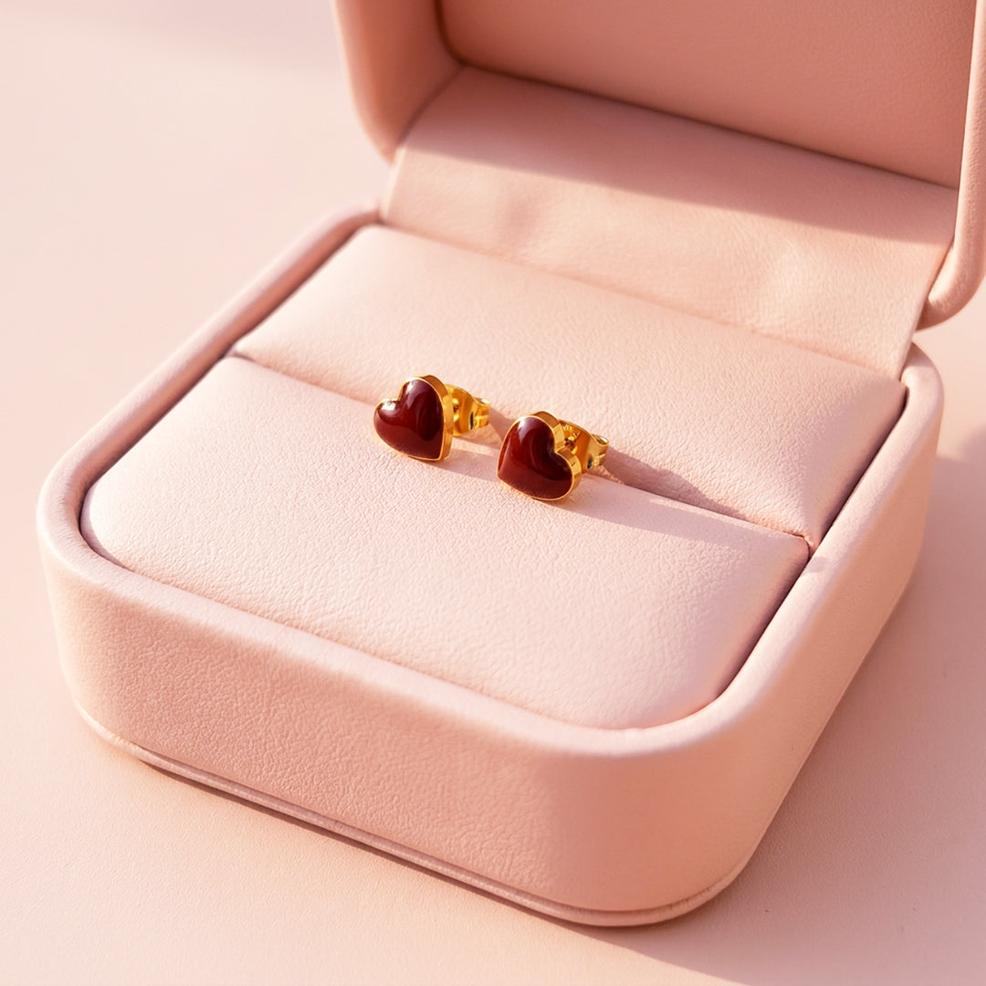 Crimson Heart Stud Earrings | Luxe3722