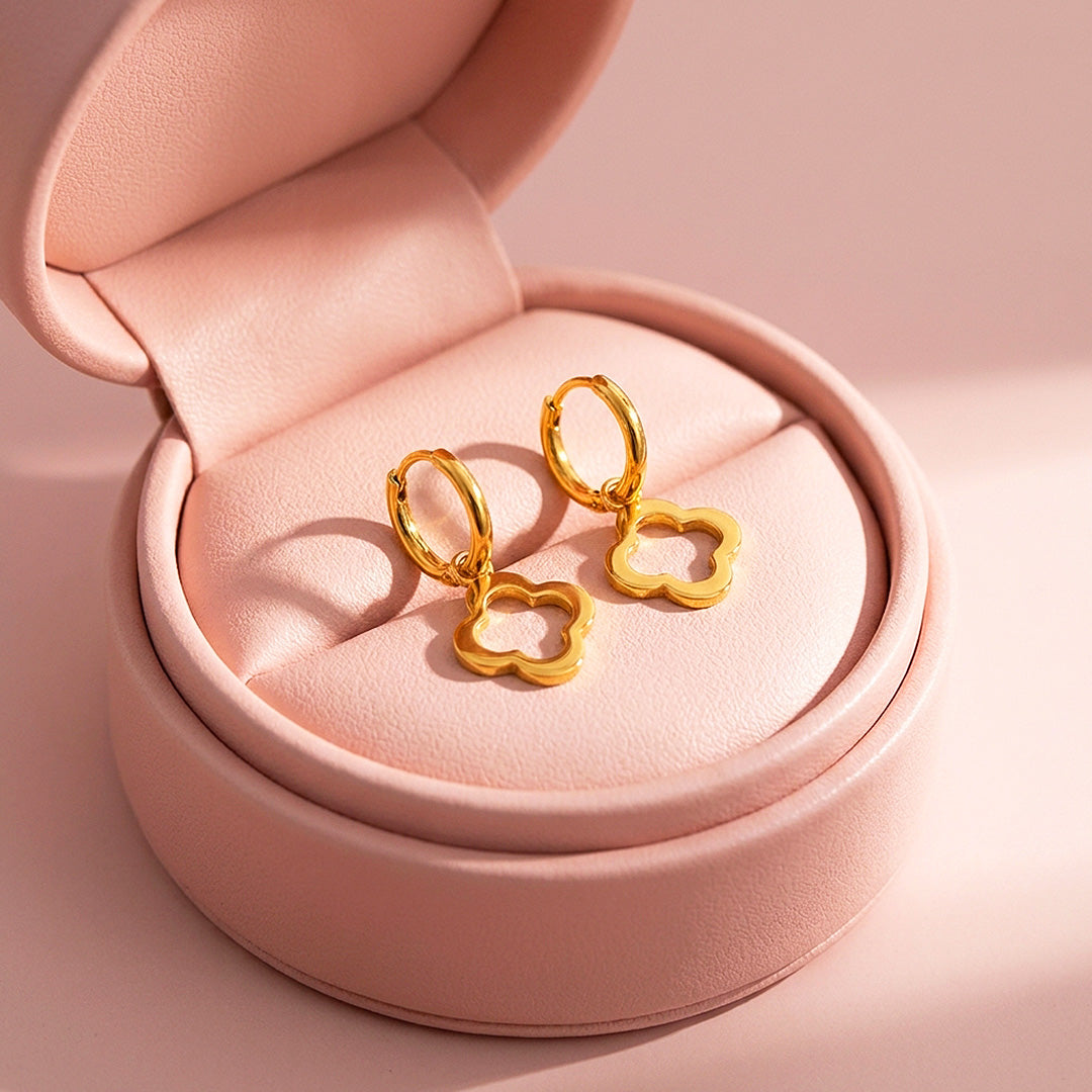 Open Clover Charm Drop Hoop Earrings | Luxe3723