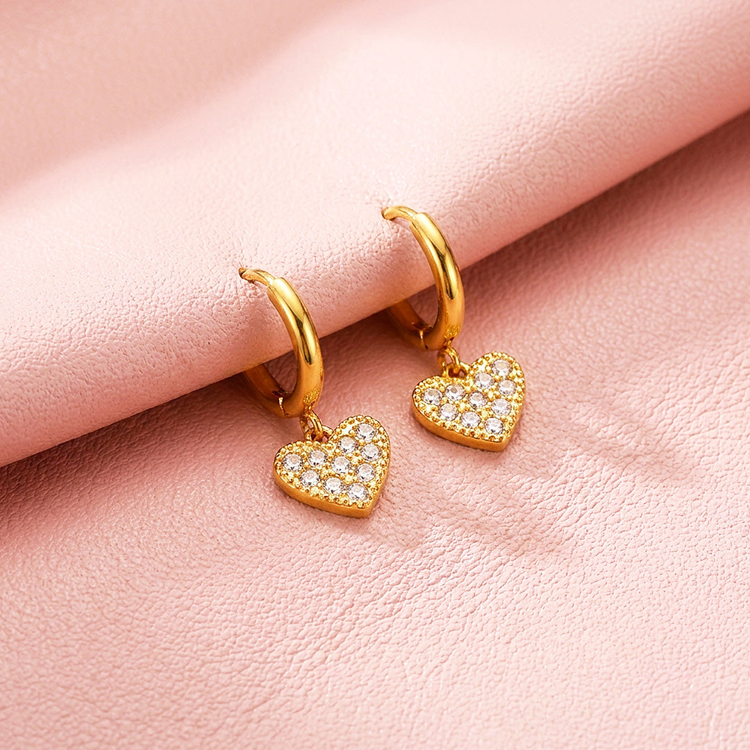 Heart Charm Drop Hoop Earrings | Luxe3724
