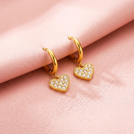 Heart Charm Drop Hoop Earrings | Luxe3724