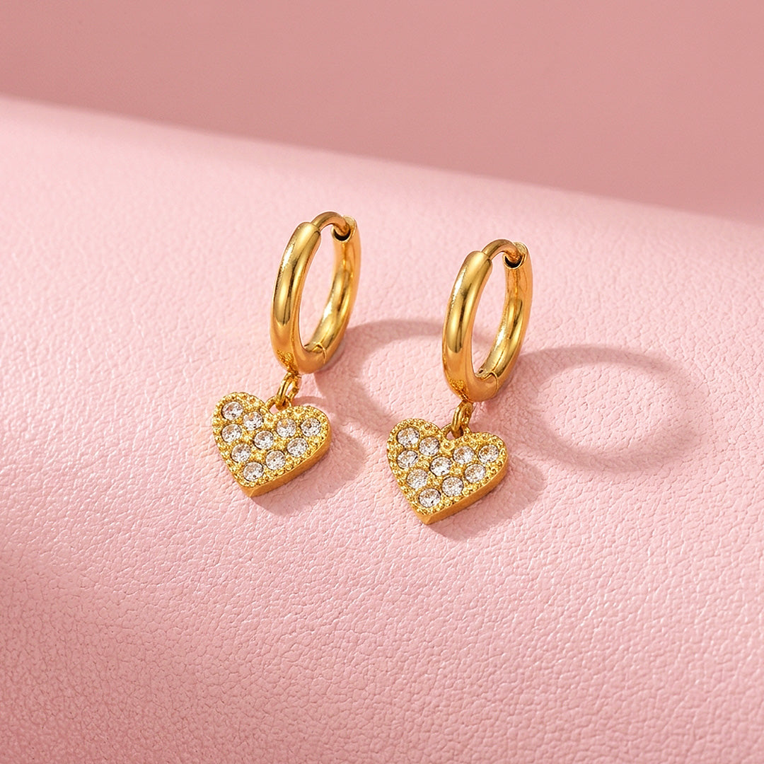 Heart Charm Drop Hoop Earrings | Luxe3724