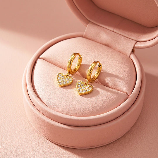 Heart Charm Drop Hoop Earrings | Luxe3724