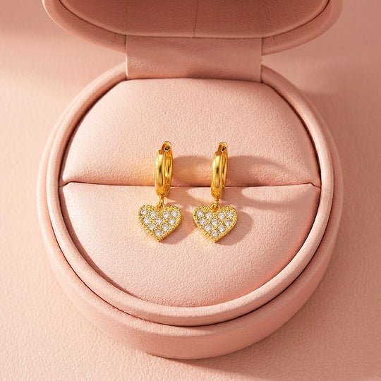 Heart Charm Drop Hoop Earrings | Luxe3724