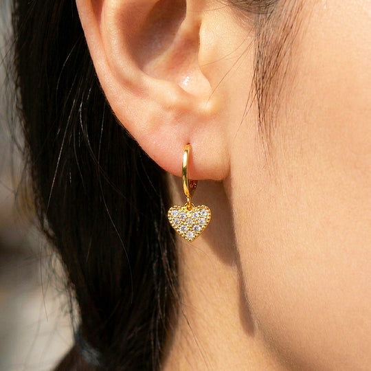 Heart Charm Drop Hoop Earrings | Luxe3724
