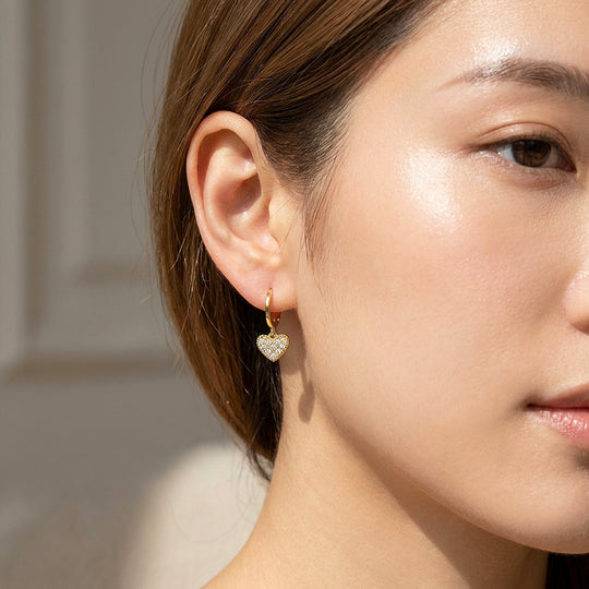Heart Charm Drop Hoop Earrings | Luxe3724