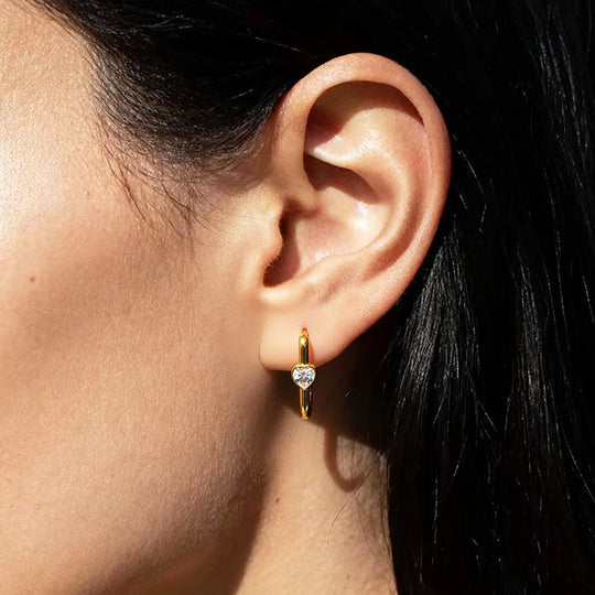 Oval Hoop with Heart Accent Earrings | Luxe3725