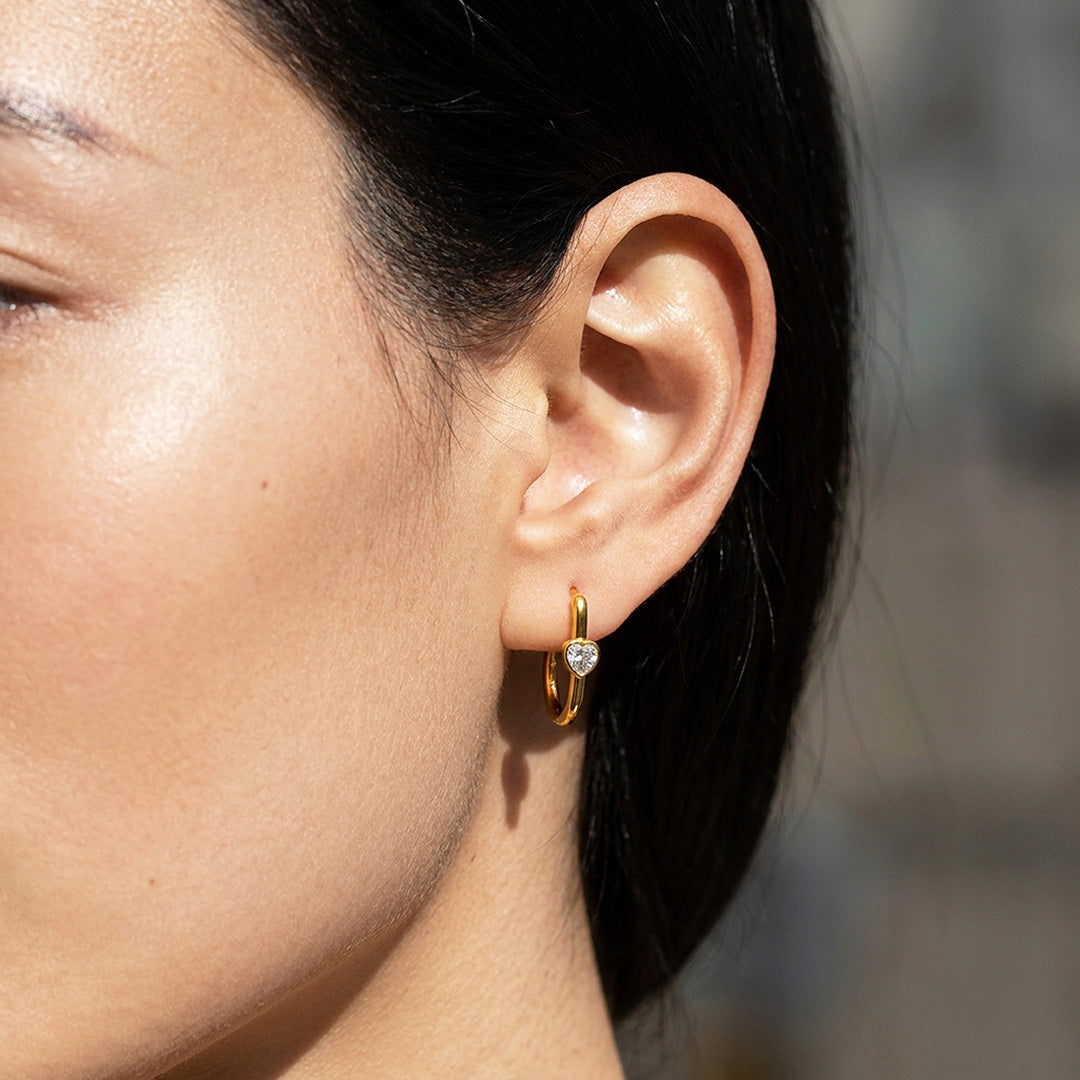 Oval Hoop with Heart Accent Earrings | Luxe3725