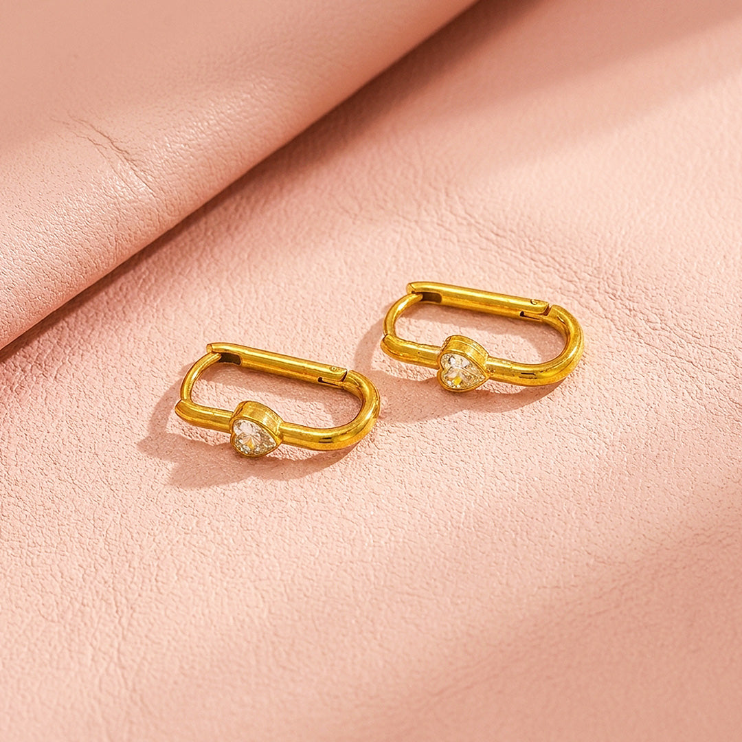 Oval Hoop with Heart Accent Earrings | Luxe3725