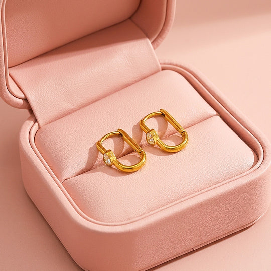 Oval Hoop with Heart Accent Earrings | Luxe3725