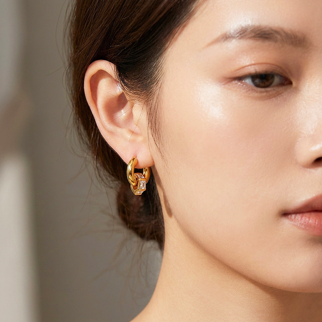 Huggie Hoop with Baguette Drop Earrings | Luxe3727