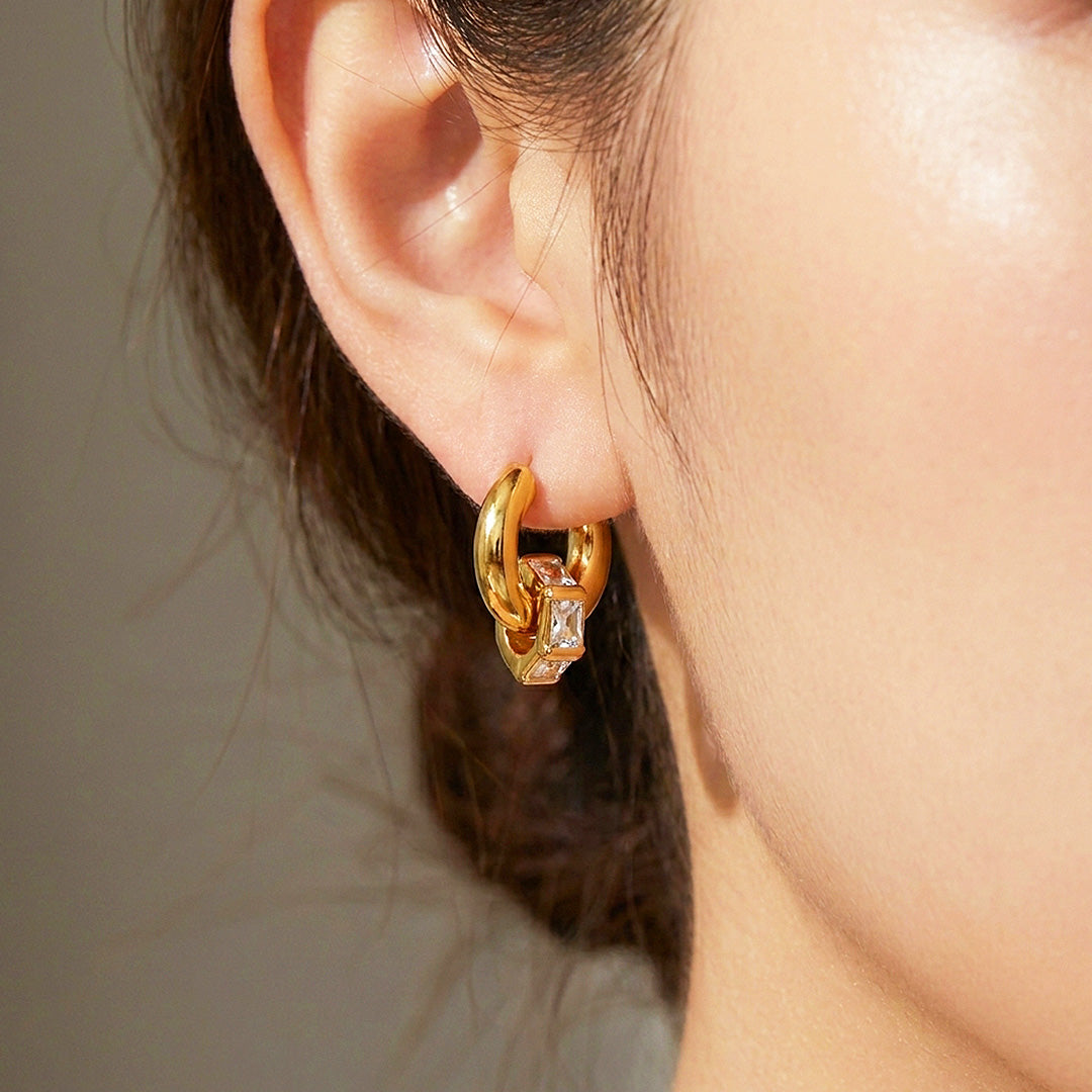 Huggie Hoop with Baguette Drop Earrings | Luxe3727