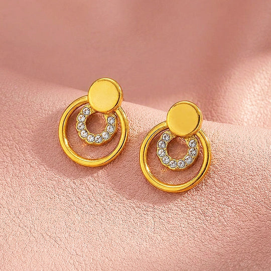 Double Circle Drop Stud Earrings | Luxe3730