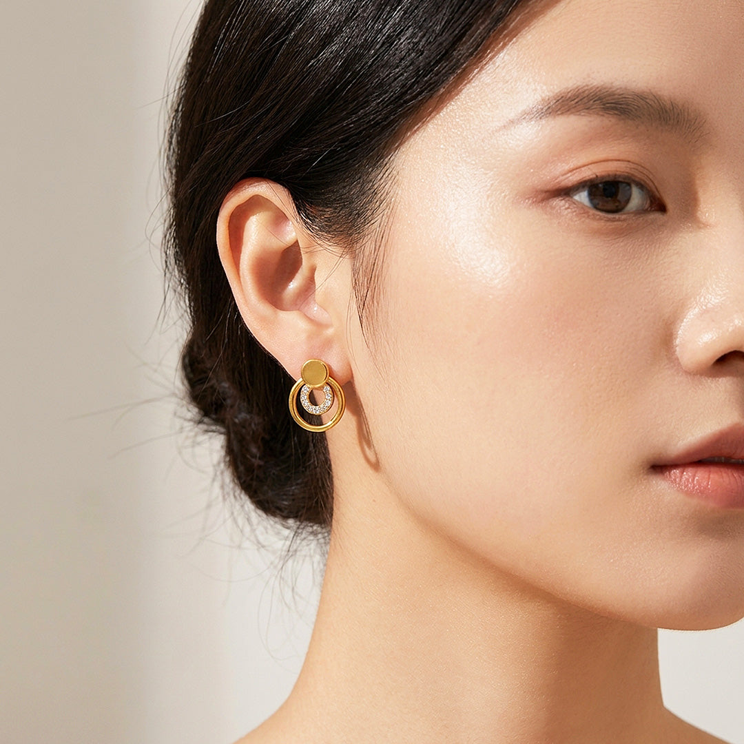 Double Circle Drop Stud Earrings | Luxe3730