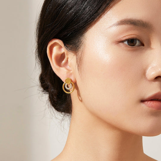 Double Circle Drop Stud Earrings | Luxe3730