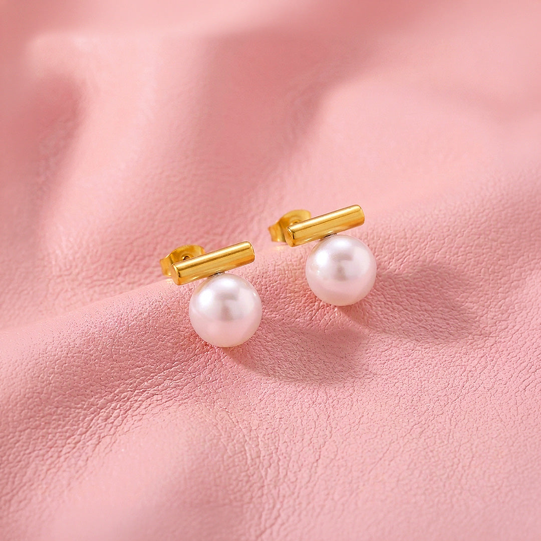 Bar &amp; Pearl-Style Stud Earrings | Luxe3732