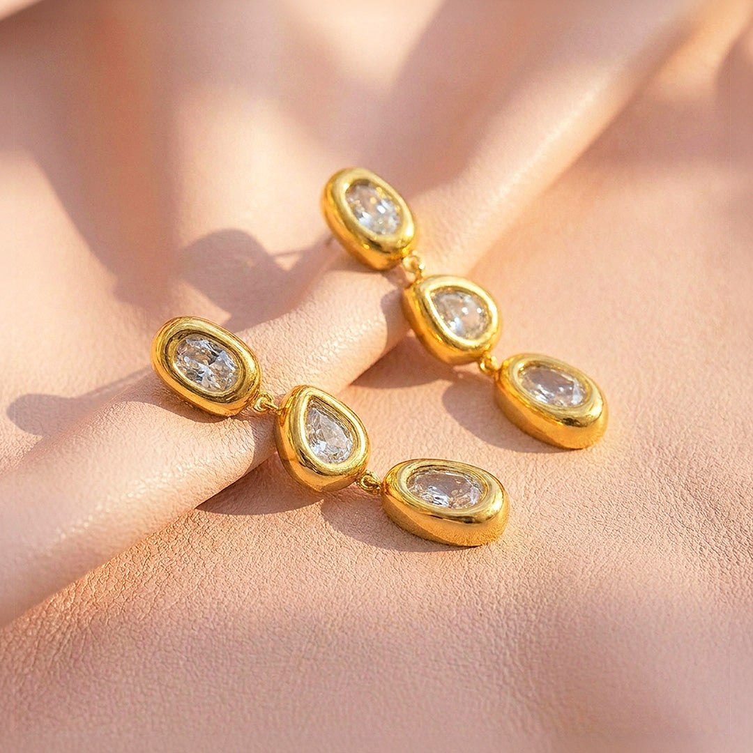 Triple Bezel Drop Earrings | Luxe3736