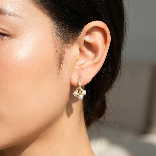 Pavé Hoop with Pearl-Style Cluster Earrings | Luxe3738