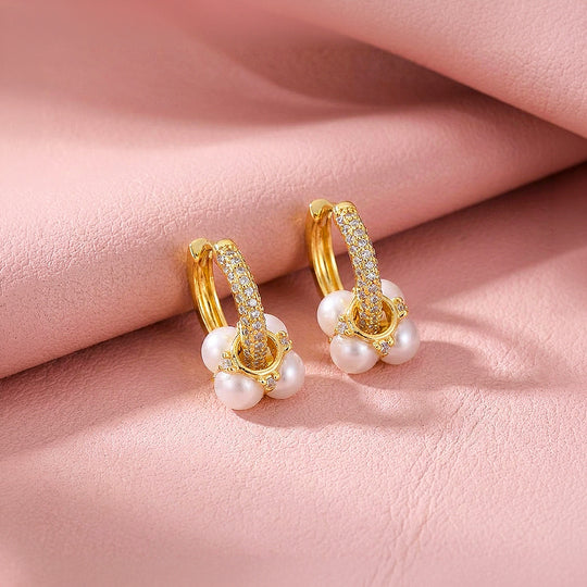 Pavé Hoop with Pearl-Style Cluster Earrings | Luxe3738