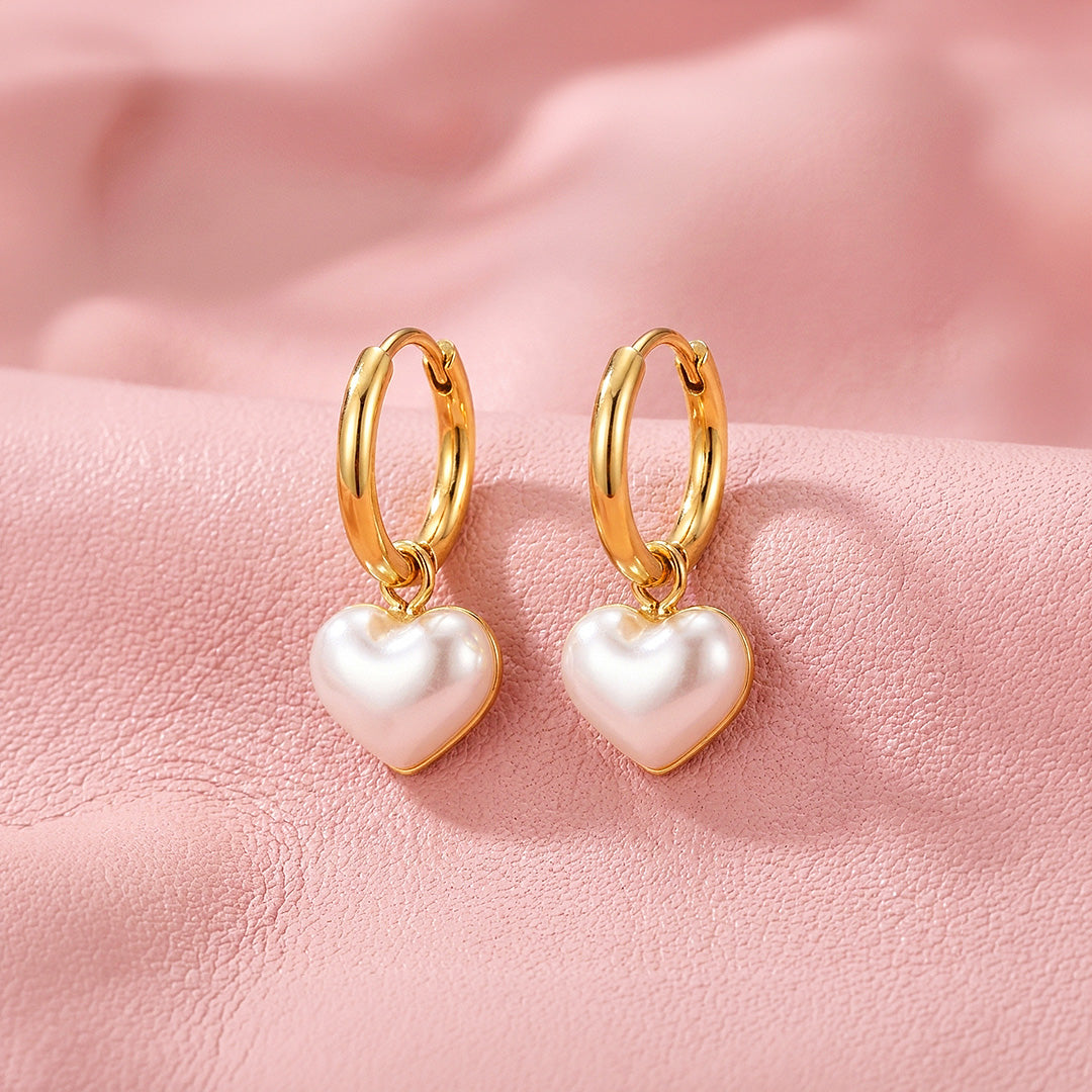 Heart Pearl-Style Drop Hoop Earrings | Luxe3742