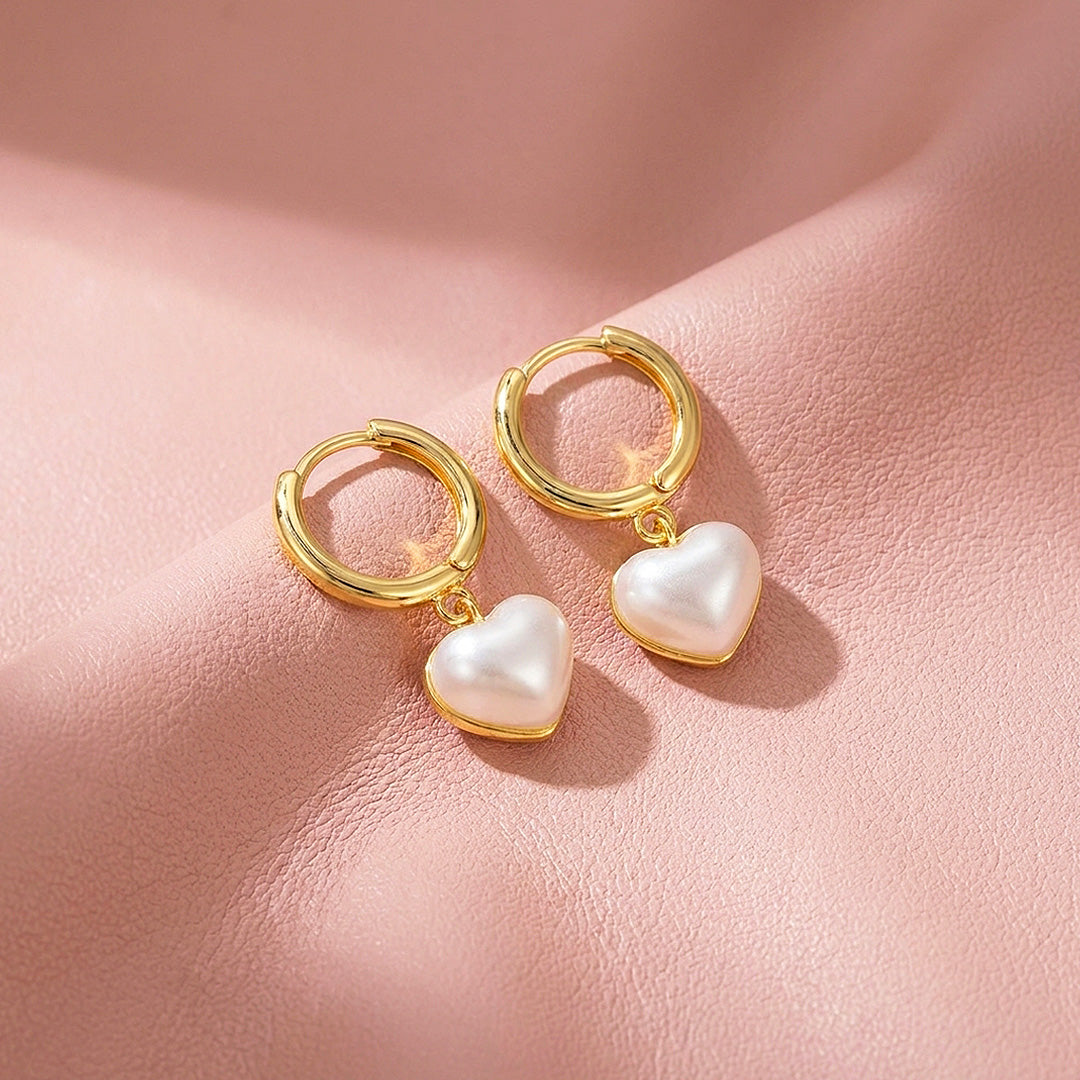 Heart Pearl-Style Drop Hoop Earrings | Luxe3742