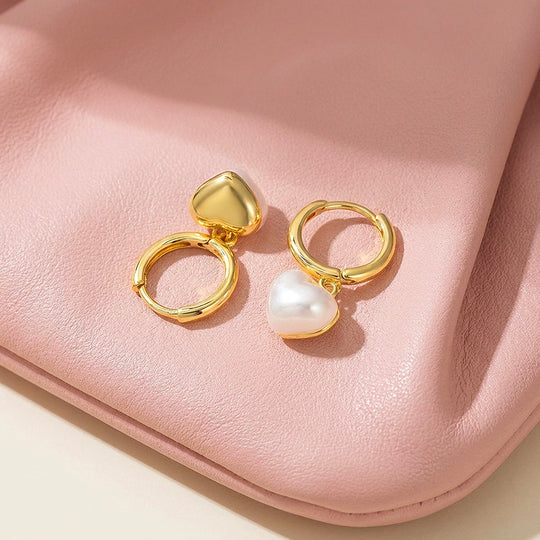 Heart Pearl-Style Drop Hoop Earrings | Luxe3742