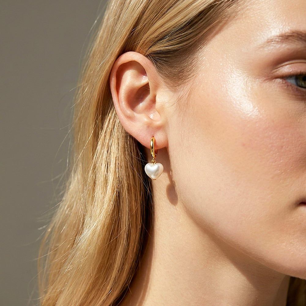 Heart Pearl-Style Drop Hoop Earrings | Luxe3742