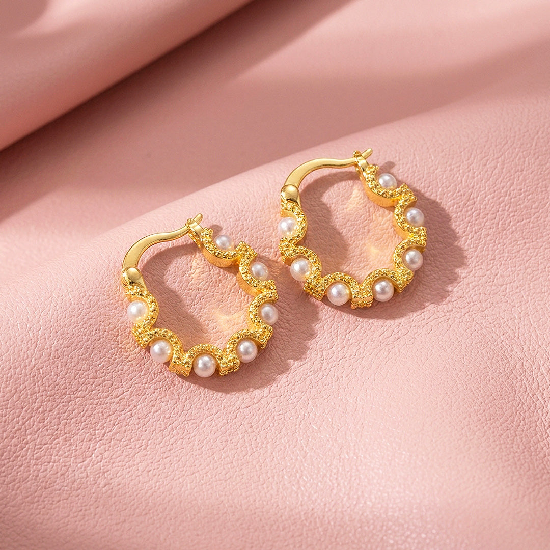 Textured Wave &amp; Pearl-Style Hoop Earrings | Luxe3745