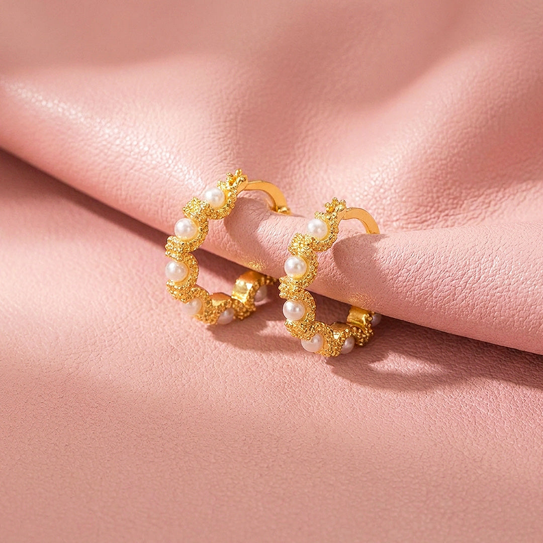 Textured Wave &amp; Pearl-Style Hoop Earrings | Luxe3745