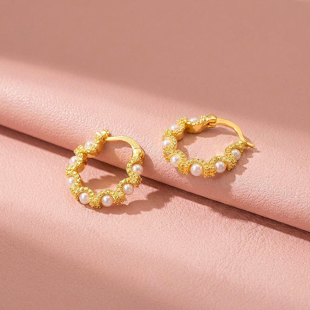 Textured Wave &amp; Pearl-Style Hoop Earrings | Luxe3745