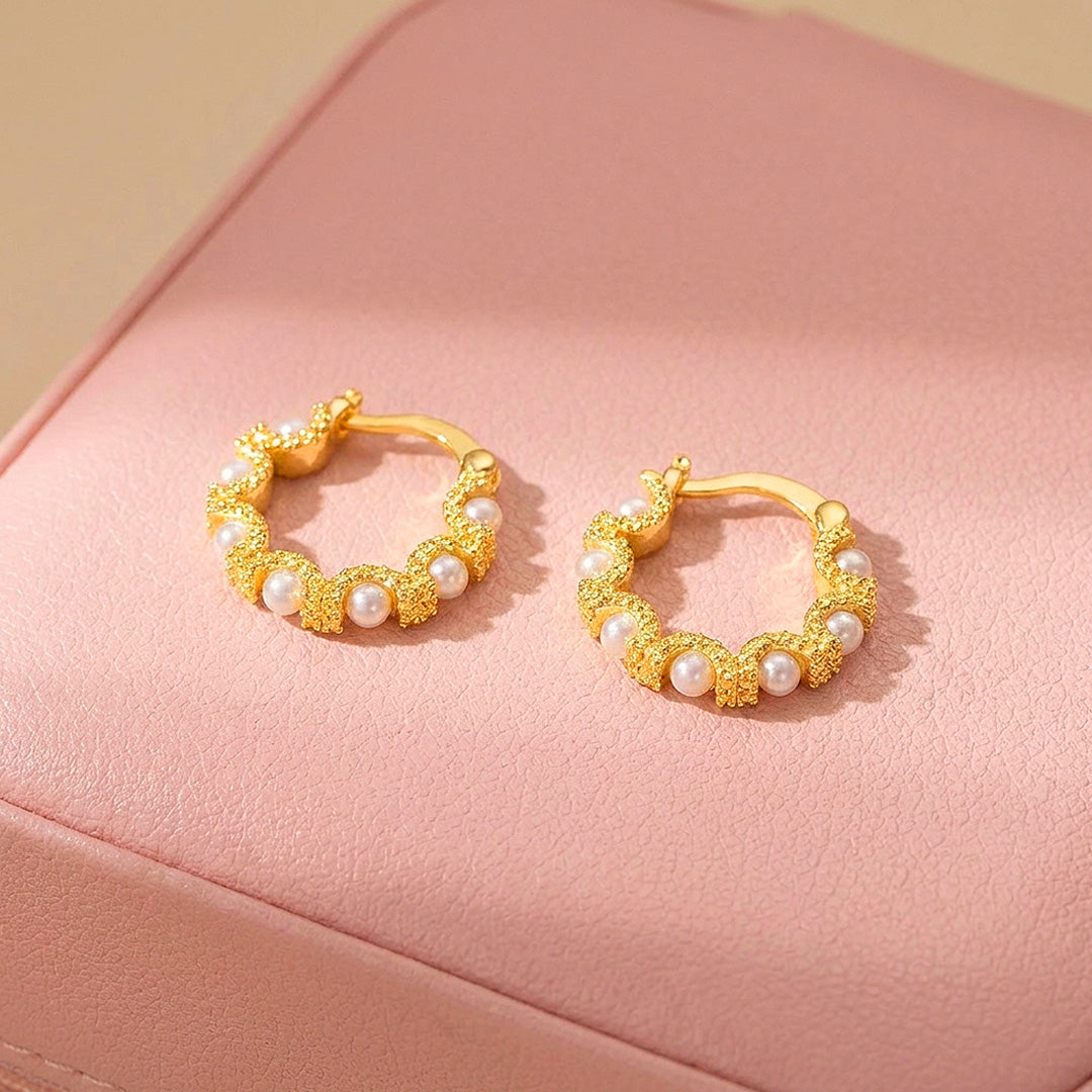 Textured Wave &amp; Pearl-Style Hoop Earrings | Luxe3745