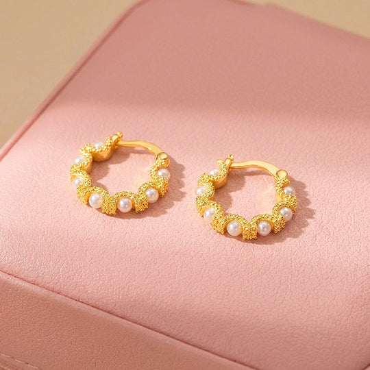 Textured Wave &amp; Pearl-Style Hoop Earrings | Luxe3745