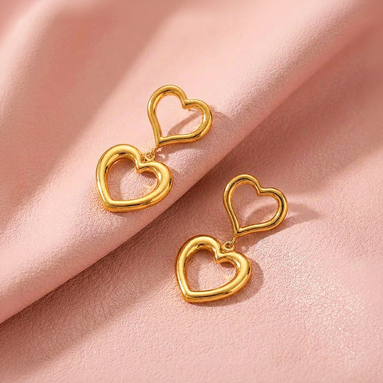 Double Open Heart Drop Earrings | Luxe3748