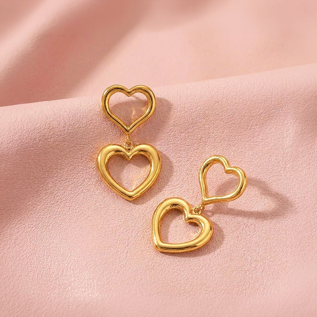 Double Open Heart Drop Earrings | Luxe3748 – Tiara.com.sg