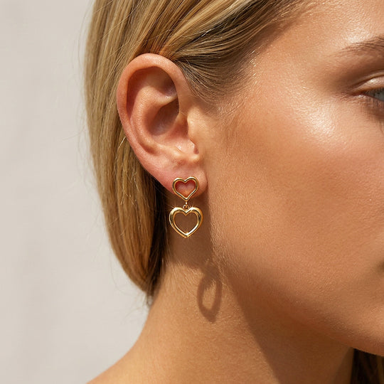 Double Open Heart Drop Earrings | Luxe3748