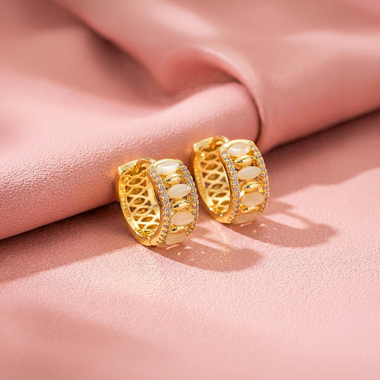 Opal &amp; Diamond Simulant Wide Hoop Earrings | Luxe3750