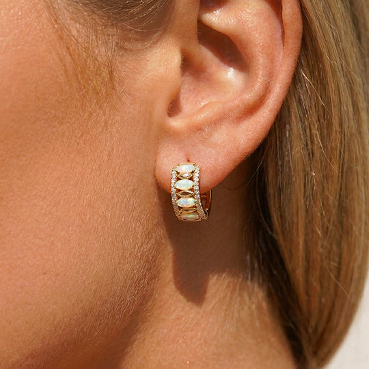Opal &amp; Diamond Simulant Wide Hoop Earrings | Luxe3750