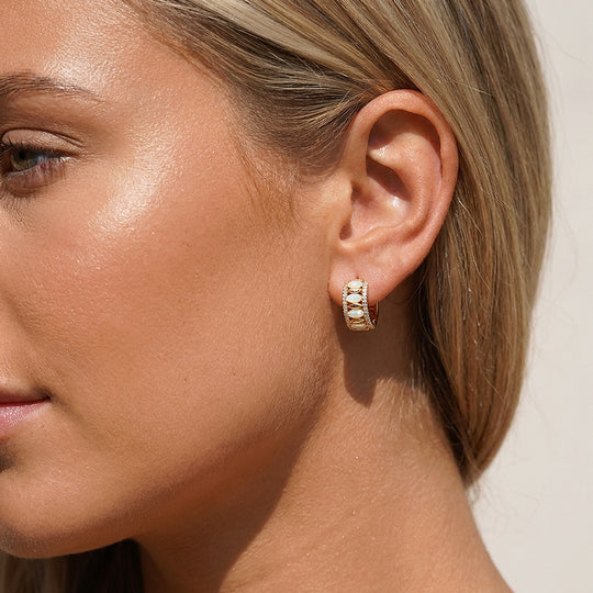 Opal &amp; Diamond Simulant Wide Hoop Earrings | Luxe3750