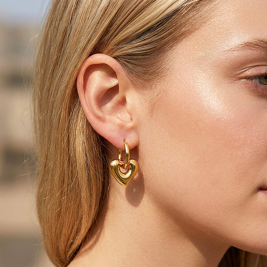 Heart Charm Huggie Hoop Earrings | Luxe3756