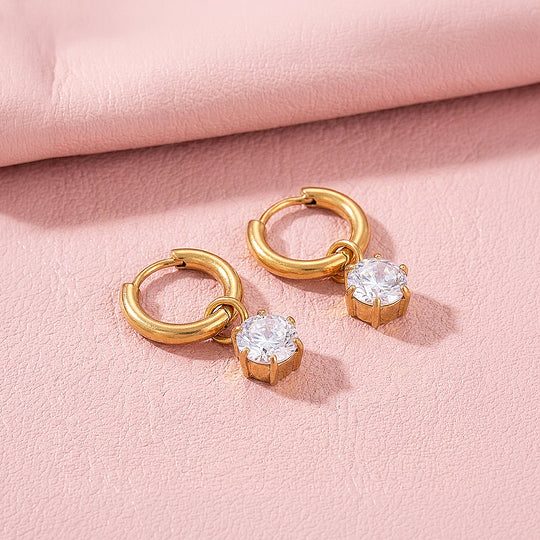 Round Diamond Simulant Drop Huggie Earrings | Luxe3758