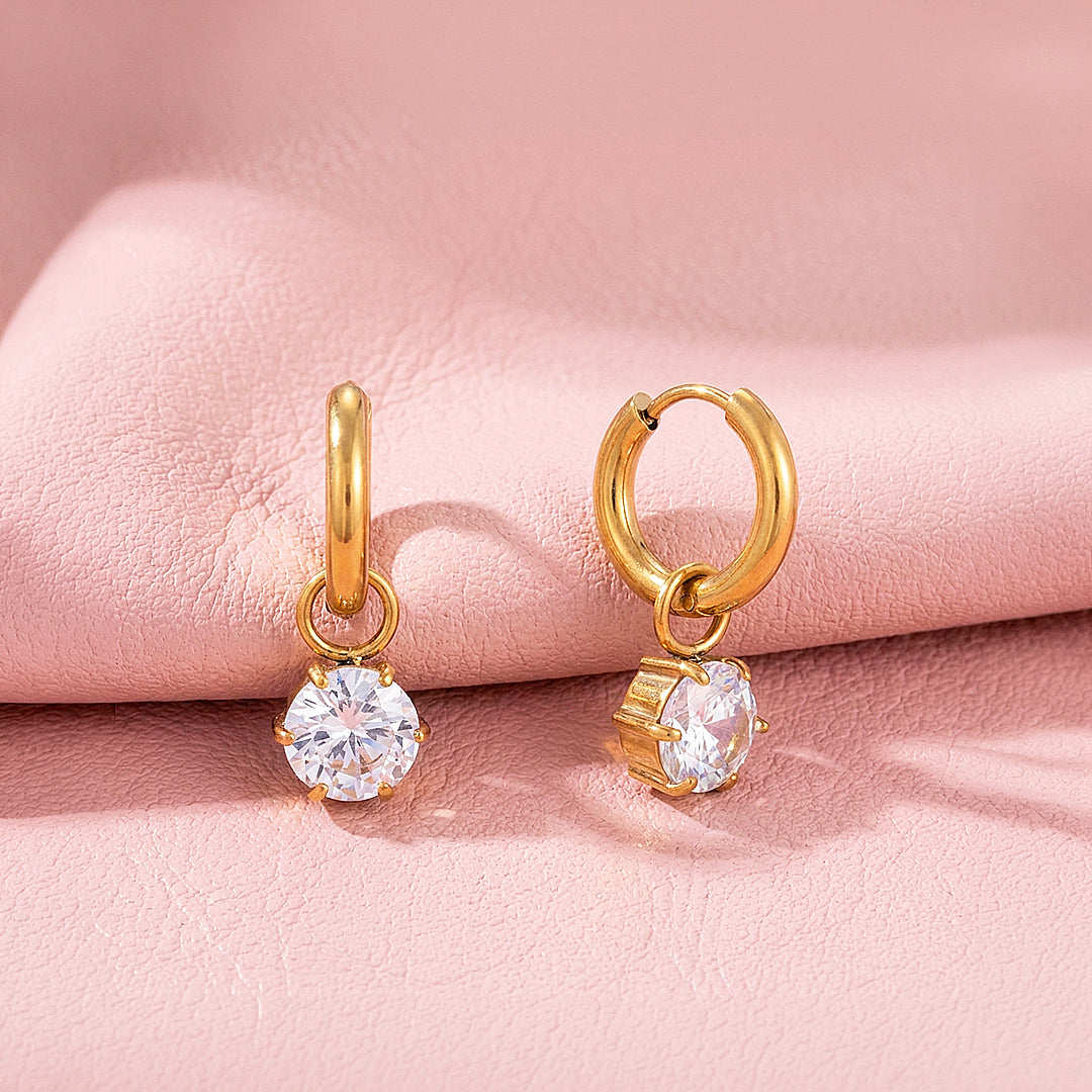 Round Diamond Simulant Drop Huggie Earrings | Luxe3758