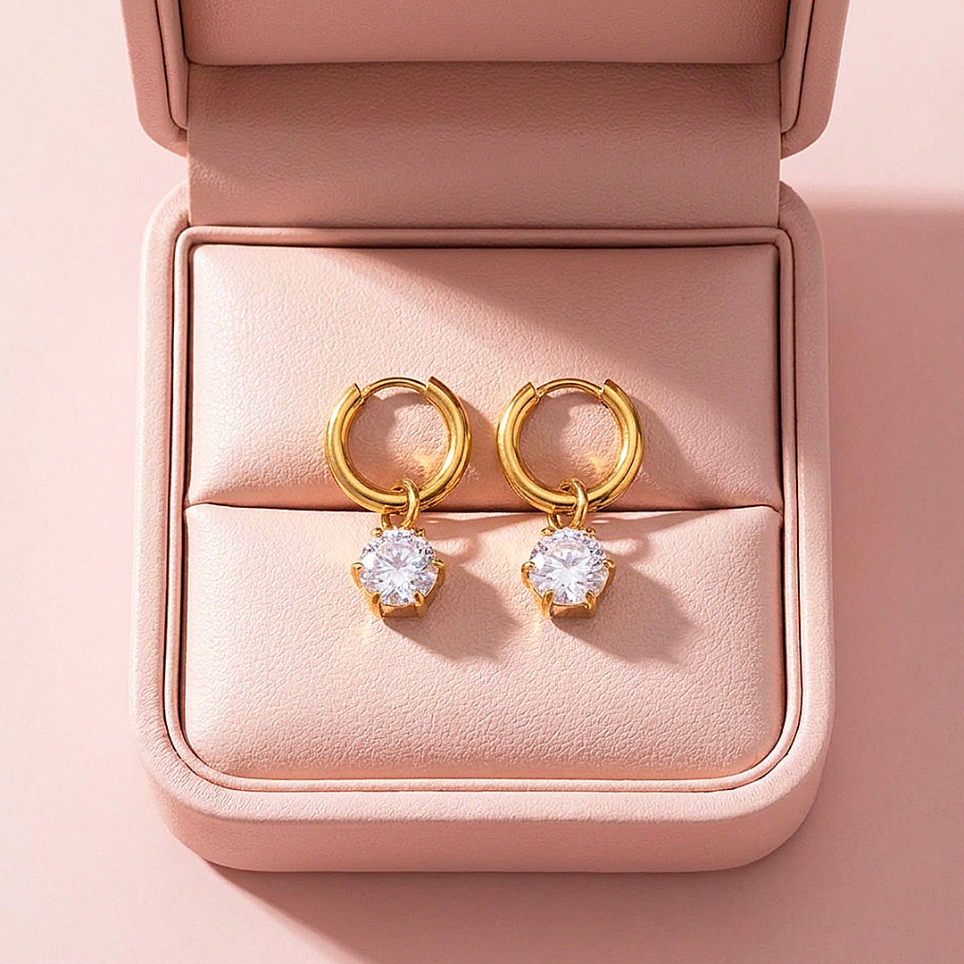 Round Diamond Simulant Drop Huggie Earrings | Luxe3758