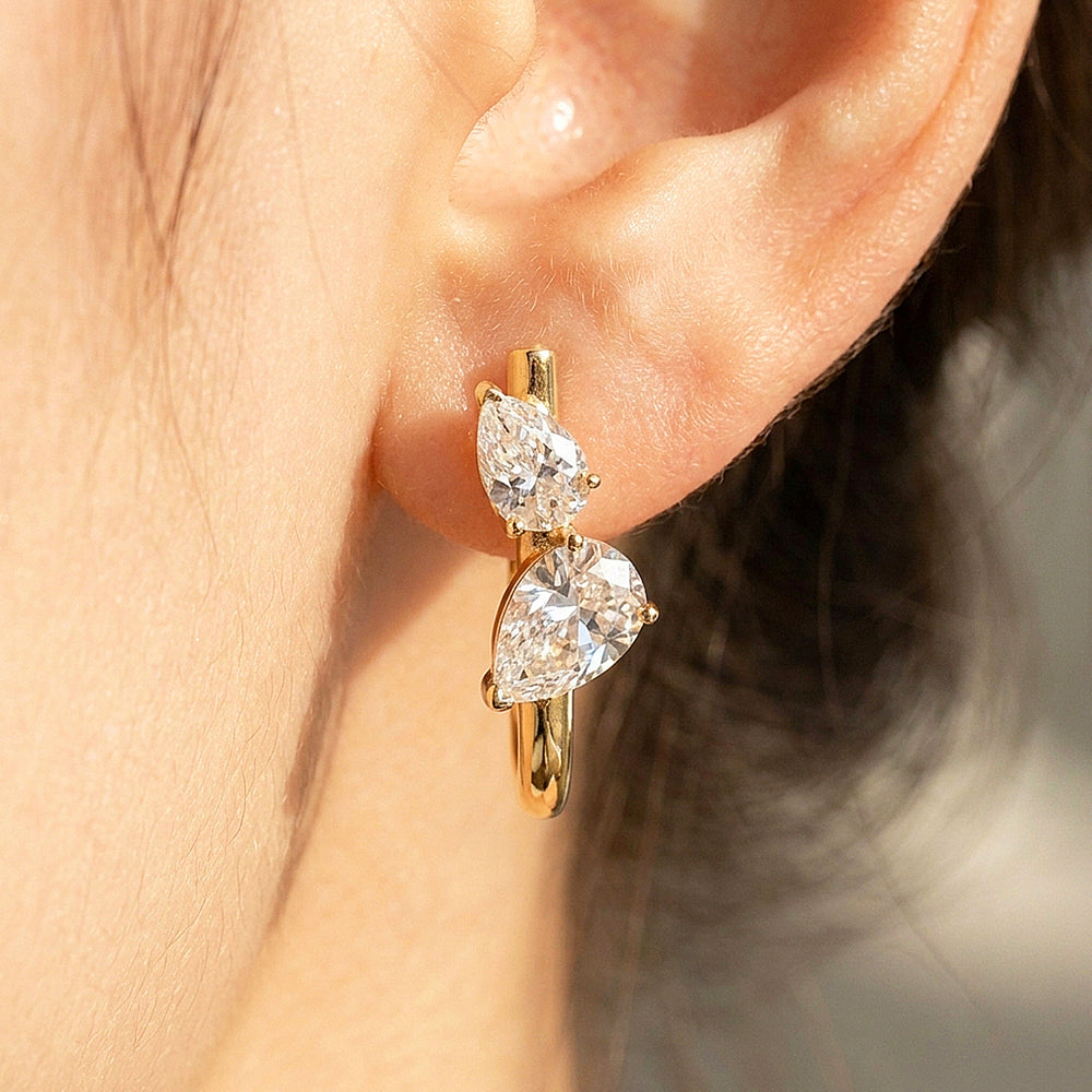 Multi-Shape Diamond Simulant J-Hoop Earrings | Luxe3759