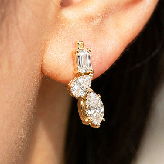 Multi-Shape Diamond Simulant J-Hoop Earrings | Luxe3759