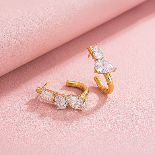 Multi-Shape Diamond Simulant J-Hoop Earrings | Luxe3759