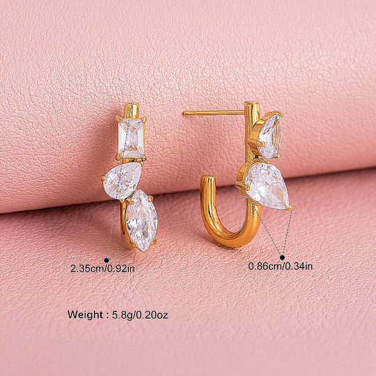 Multi-Shape Diamond Simulant J-Hoop Earrings | Luxe3759